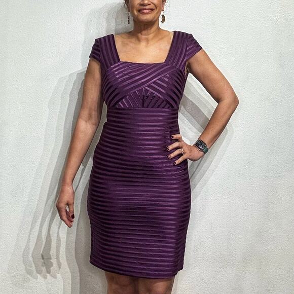 Adrianna Papell Purple Tiered Bandage Mini Bodycon Dress Sz 4 NWT - Picture 1 of 12